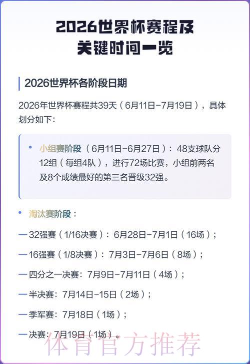 2026年世界杯全程赛事时间表详细攻略